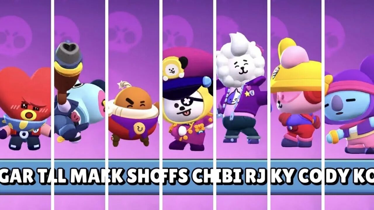 Bts brawl. Скины БТС В БРАВЛ. Коллаборация Brawl Stars и BTS. Brawl Stars bt21 скины. BTS скины в Brawl Stars.