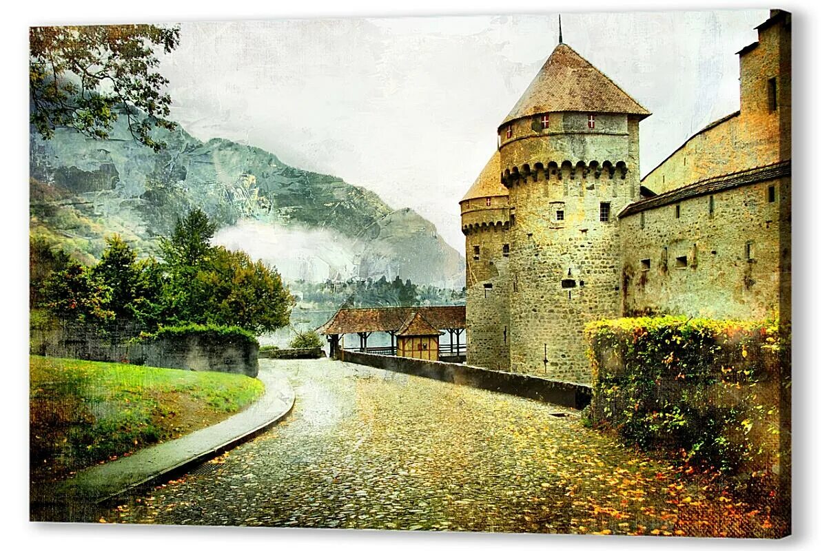 Старая крепость купить. Карлштейн осень. Шильонский замок. Средневековый замок. Пейзаж с замком.