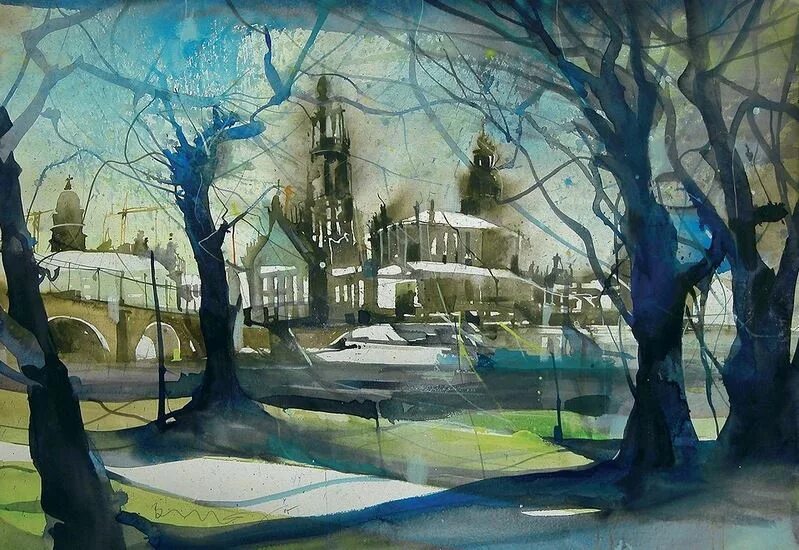 андрей глинский художник самара. захаров сергей акварелист пейзажи. композиция городского пейзажа. композиция городской пейзаж. весенний городской пейзаж.