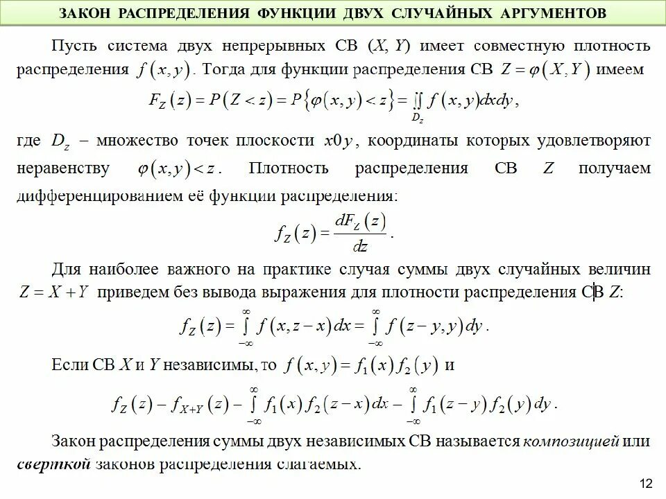 Конспект сумма и произведение случайных величин. Функция распределения 2 случайных величин. Функция двух случайных аргументов. Функция случайного аргумента. Функции одного и двух случайных аргументов..