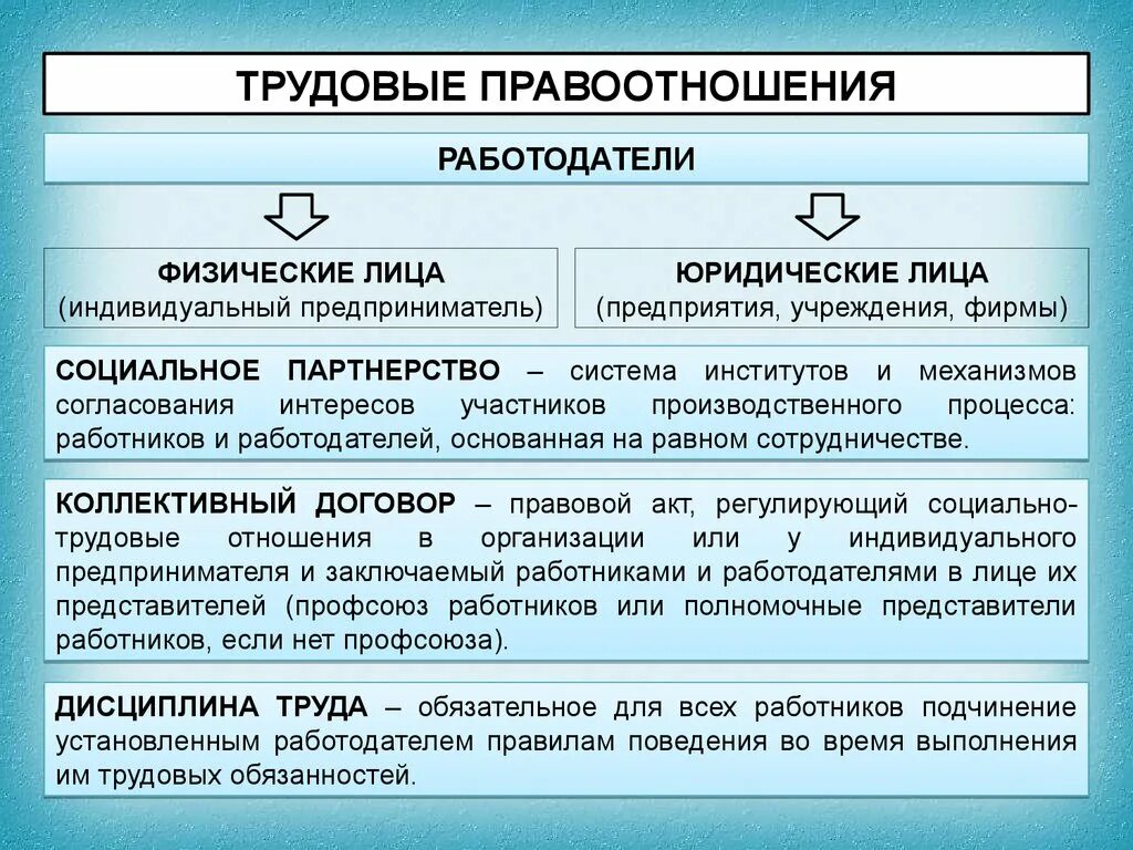 Трудовые правоотношения. Понятие трудовых правоотношений. Основные виды трудовых правоотношений. Трудовые правоотношения схема.