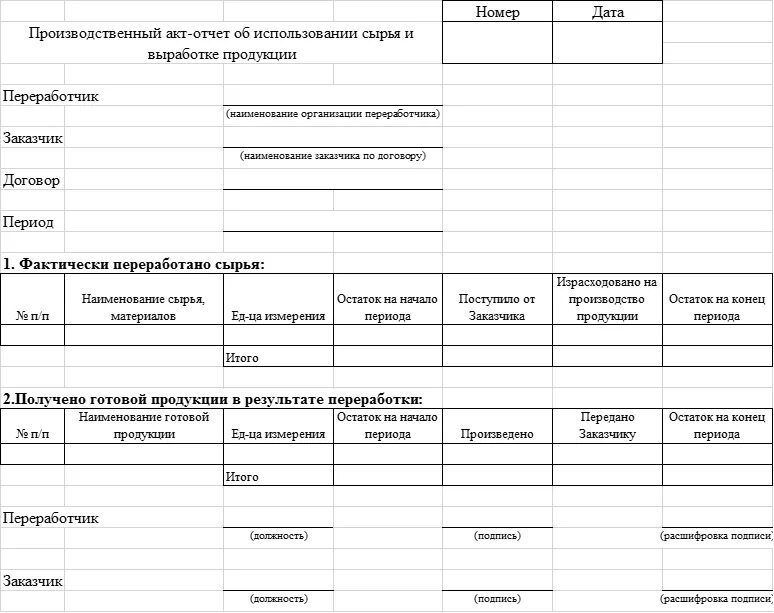 Отчет переработки давальческих материалов образец. Отчет об использовании сырья и материалов. Акт-отчет образец. Акт переработки и выпуска готовой продукции-.