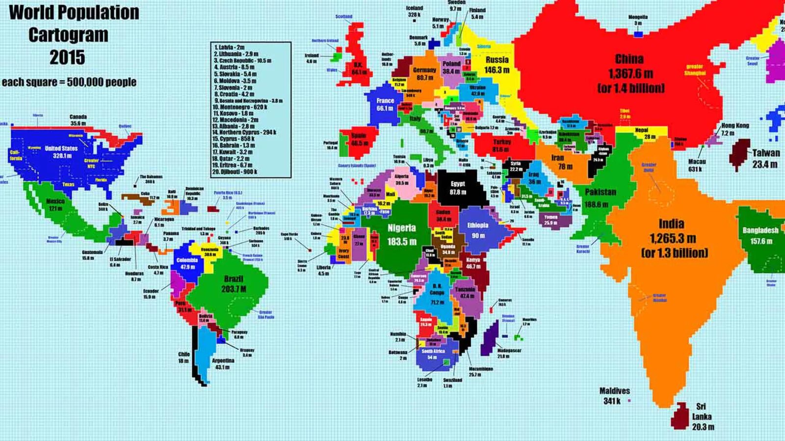 World countries population. Численность населения стран на карте.