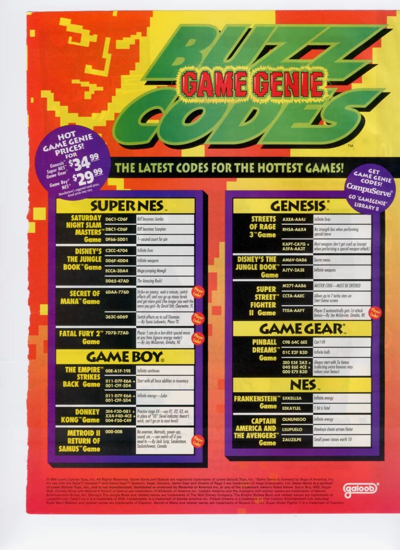 Game genie codes