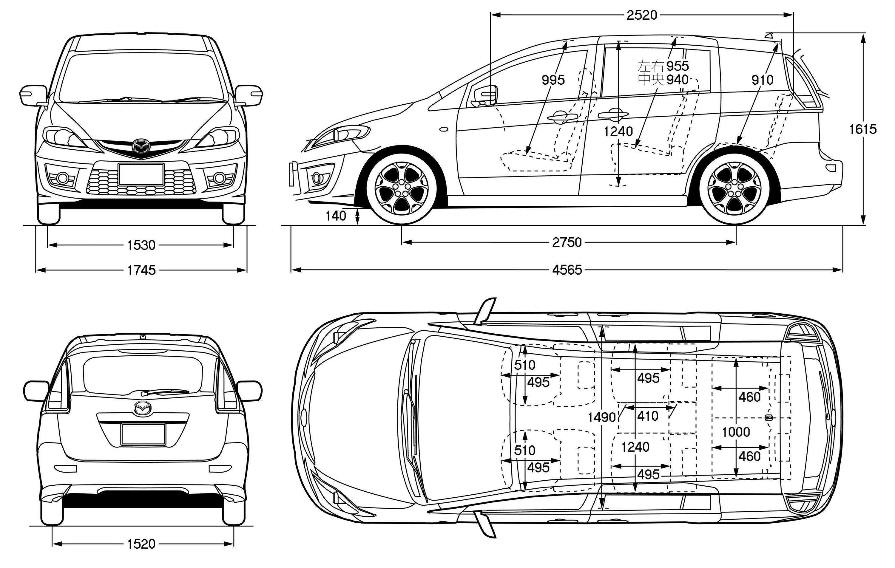 Диаметр хонда фит. Mazda 5 габариты. Габариты Мазда 5 2008. Ширина салона мазды 5. Mazda MPV габариты.