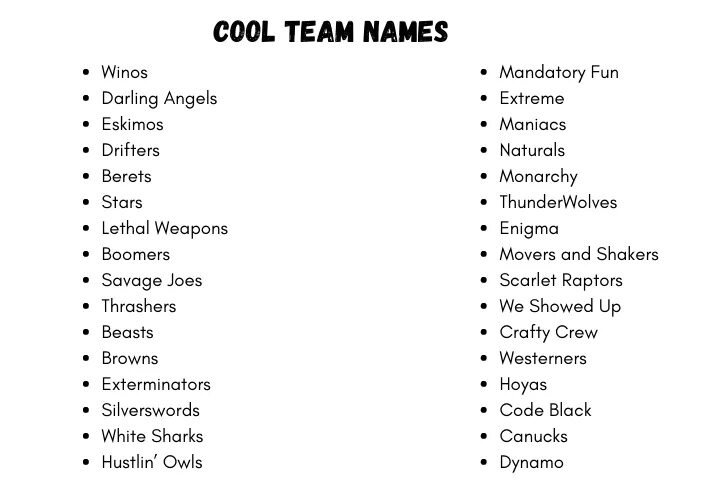Cool names. Team name. names for teams. funny names for team. cool names for groups.