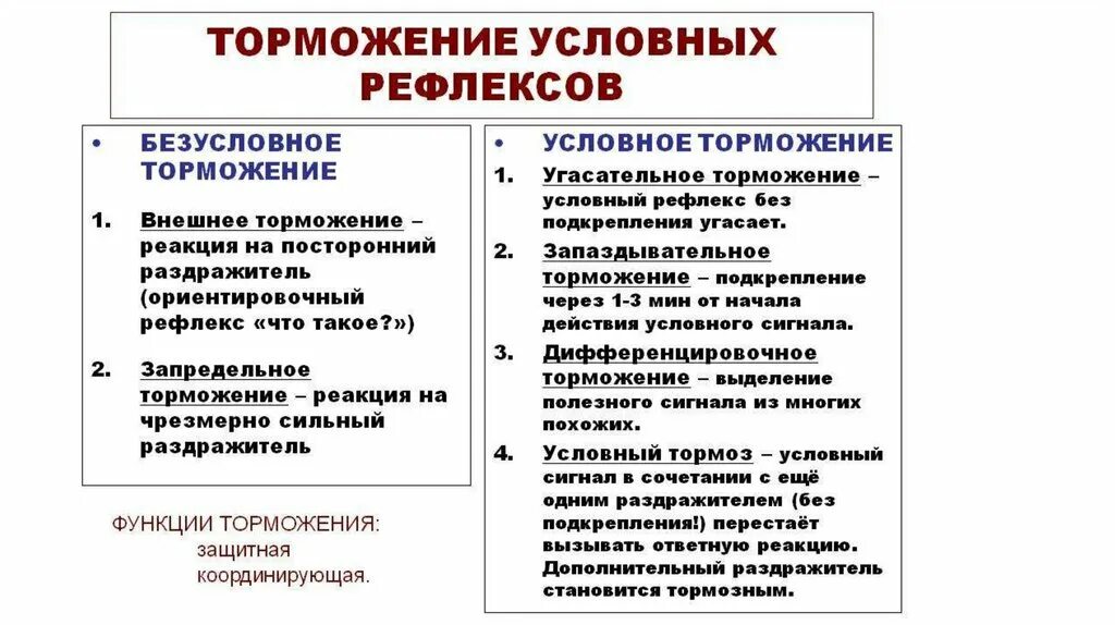 Назовите виды торможения условных рефлексов