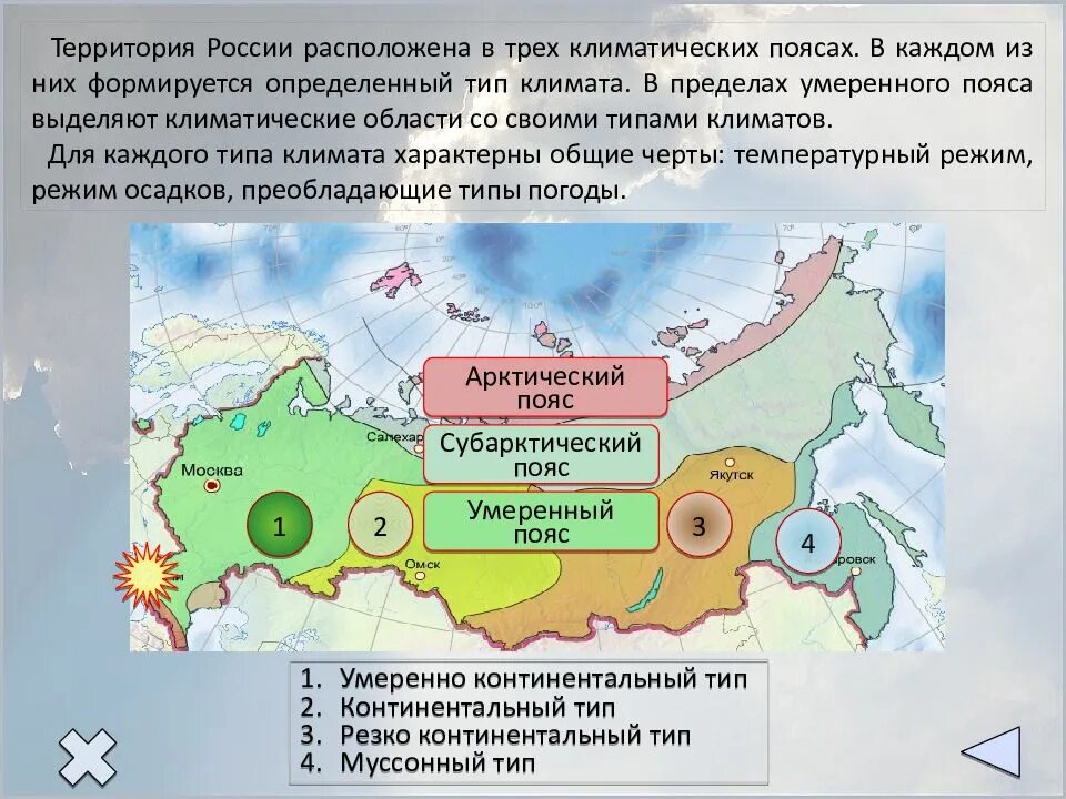 Климат области россии. Умеренно континентальный пояс России. Климат России 8 класс география. Климат пояса России 8 класс. Типы климата России.