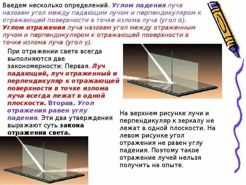 Отражение луча 4. Отражение света. отражение света от предмета. понятие отражение света. отражение света от зеркала.