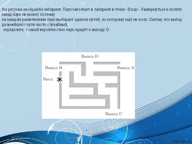 На рисунке изображен лабиринт паук заползает