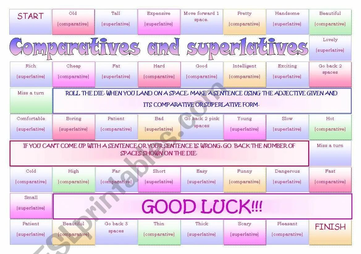 Comparatives and superlatives games. Comparative adjectives игра. Comparatives and Superlatives Board game. Comparative degree Board game. Adjectives Board game.