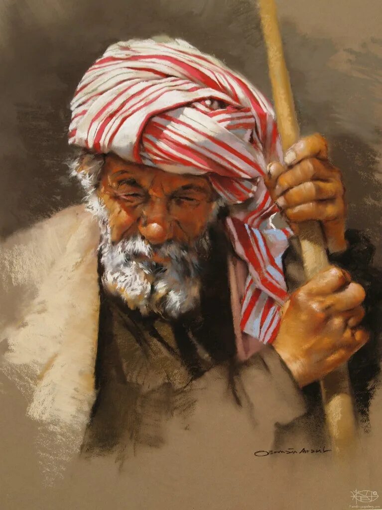 Дедушка араб. Восточный мудрец. Старик в чалме. Мудрецы с Востока. Портрет араба.