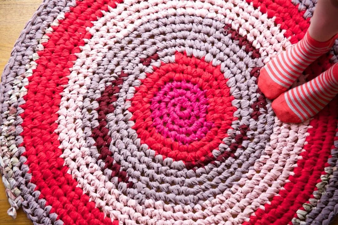 Ковер крючком Crochet Rug. Круглый коврик. Коврики из тряпок. Коврик из трикотажа.