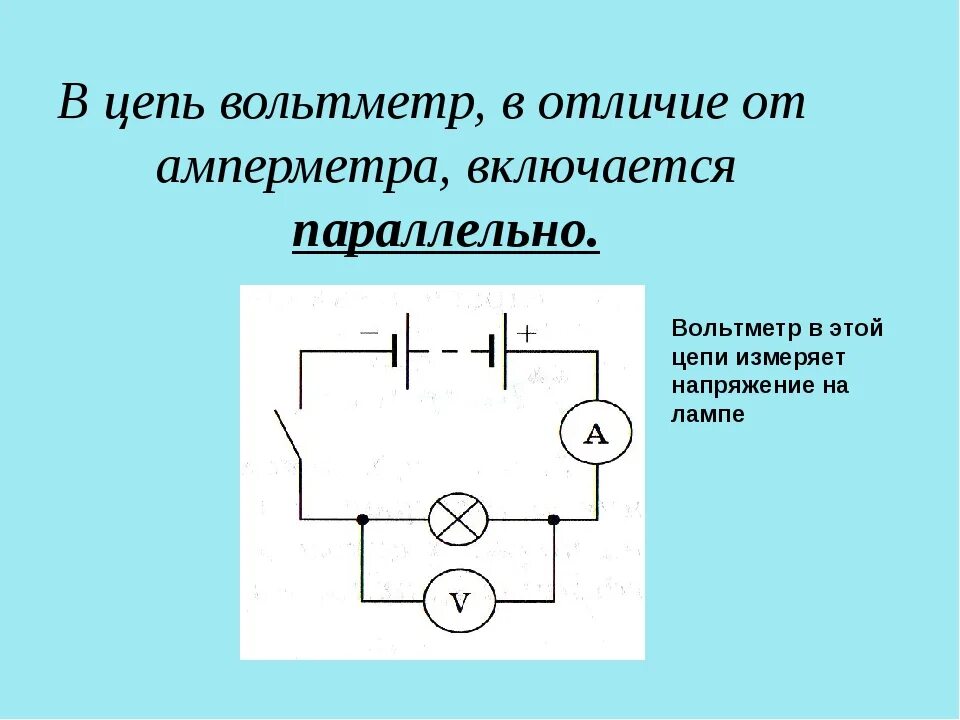 Схема вольтметра измеряющего напряжения на электрической лампе. Вольтметр физика схема. Схема подключения напряжения вольтметр параллельно. Схема включения вольтметра в цепь.