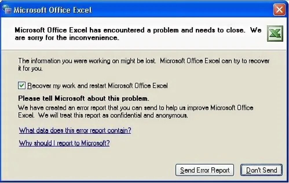 Show error message
