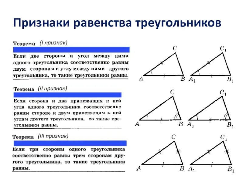 Теорема о признаках равенства треугольников