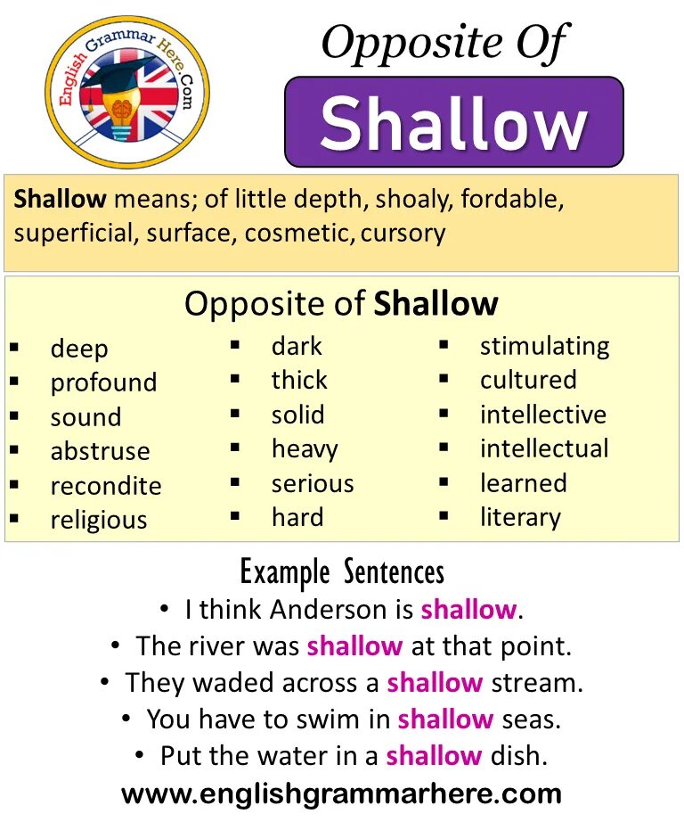 Shallow opposite. Shallow means. Shallow opposite Word. Opposite примеры на английском. Opposite of each