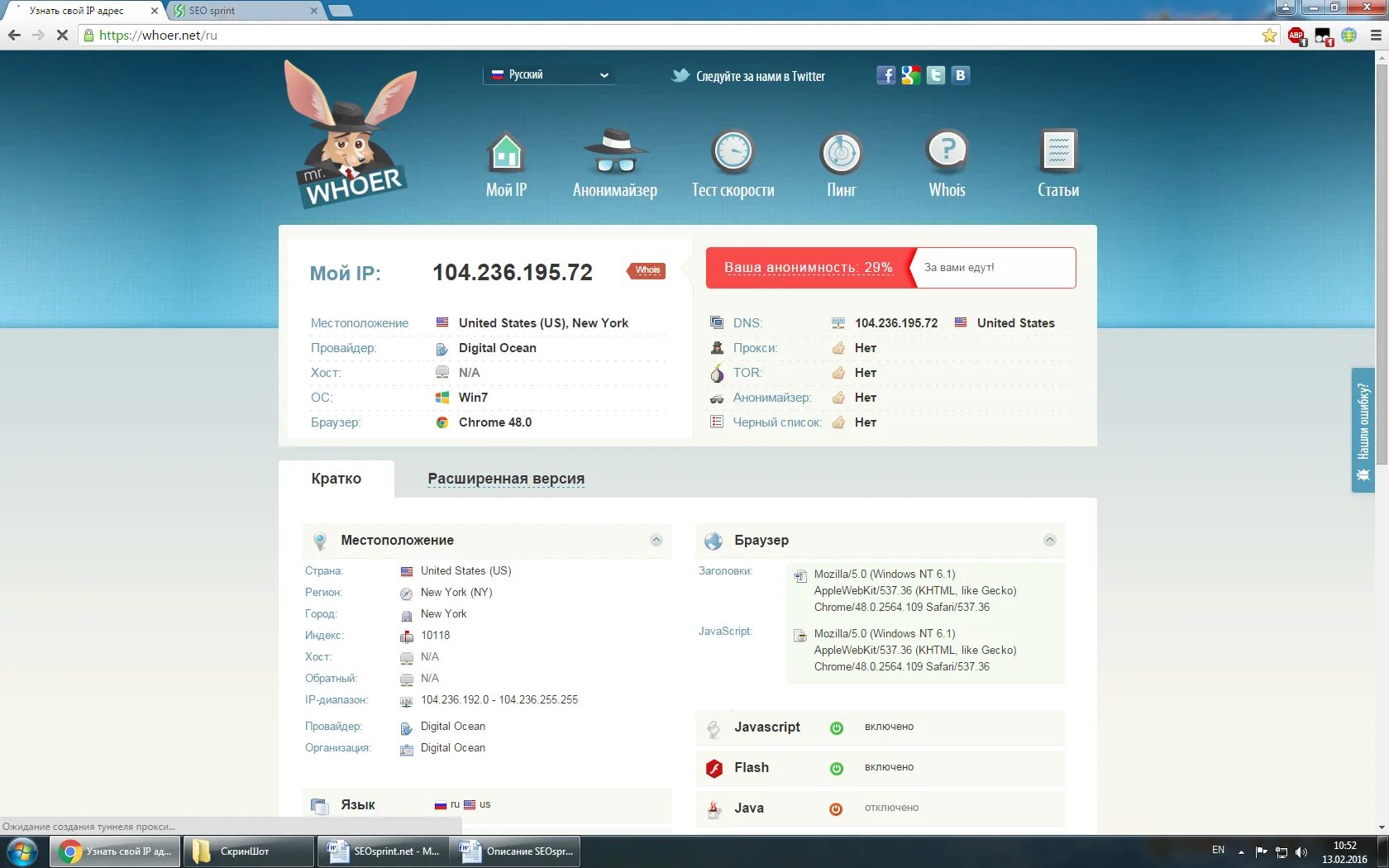 Как узнать свой хост. Whoer скрин IP. Браузер. Как узнать свой хост Windows.