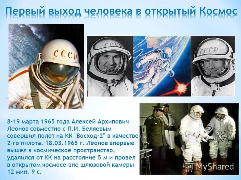 Первый выход в открытый космос дата. Первый выход в открытый космос. Ктотпервым вышел в открытый космос.