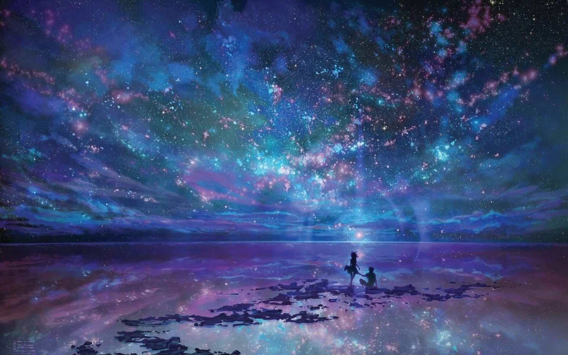 Космический пейзаж. Космос арты. Фантастическое ночное небо. Волшебное ночное небо.