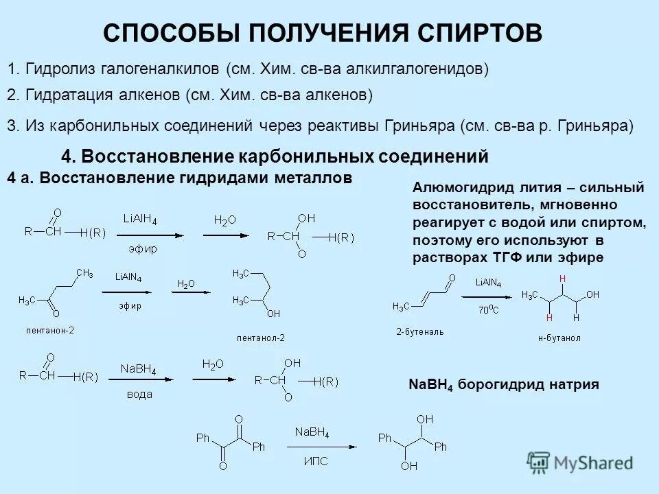 Гидролиз изопропилового спирта. Получение спиртов из карбонильных соединений. Реакция карбонильных соединений с реактивом Гриньяра. Реактив Гриньяра с карбонильными соединениями.