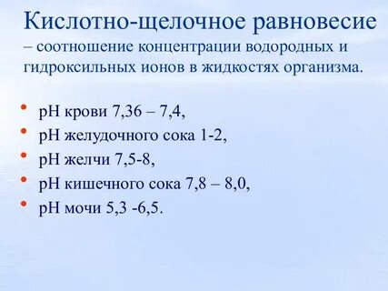 Показатели кислотно щелочного равновесия