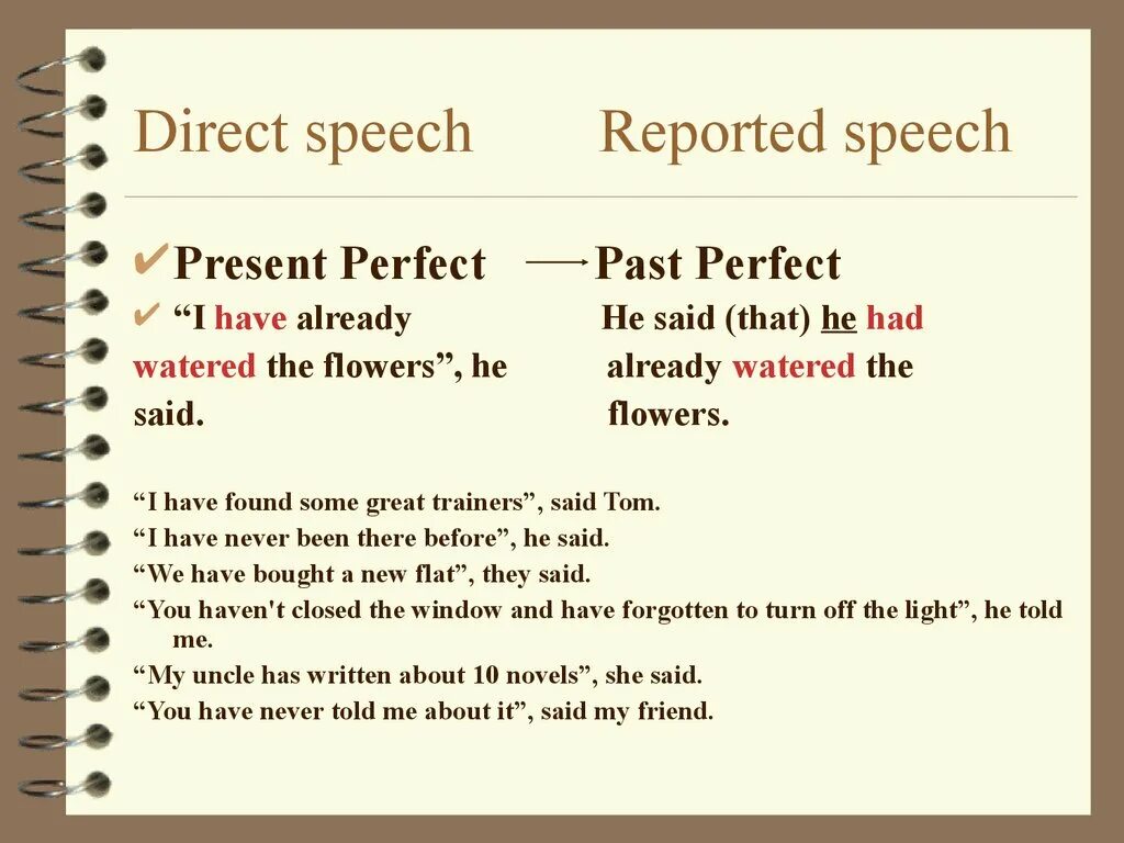 Present perfect reported Speech. Репортед спич. На что меняется present perfect в косвенной речи. Present Continuous в косвенной речи. Reported speech present
