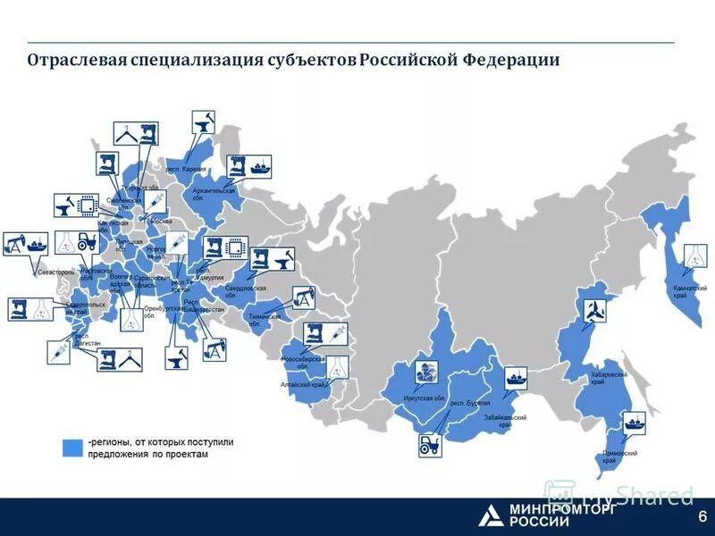 Специализация субъектов россии. Специализация регионов России. Отрасли специализации региона.