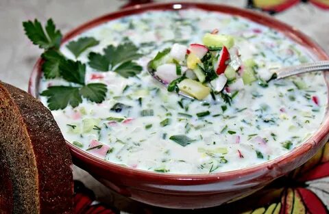 Окрошка на кефире с мясом