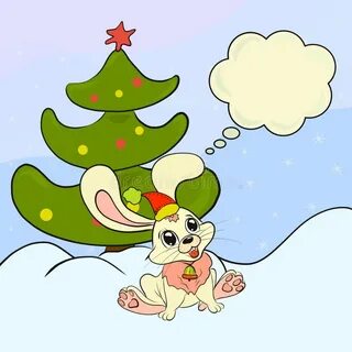 Нарисовать елку и зайца