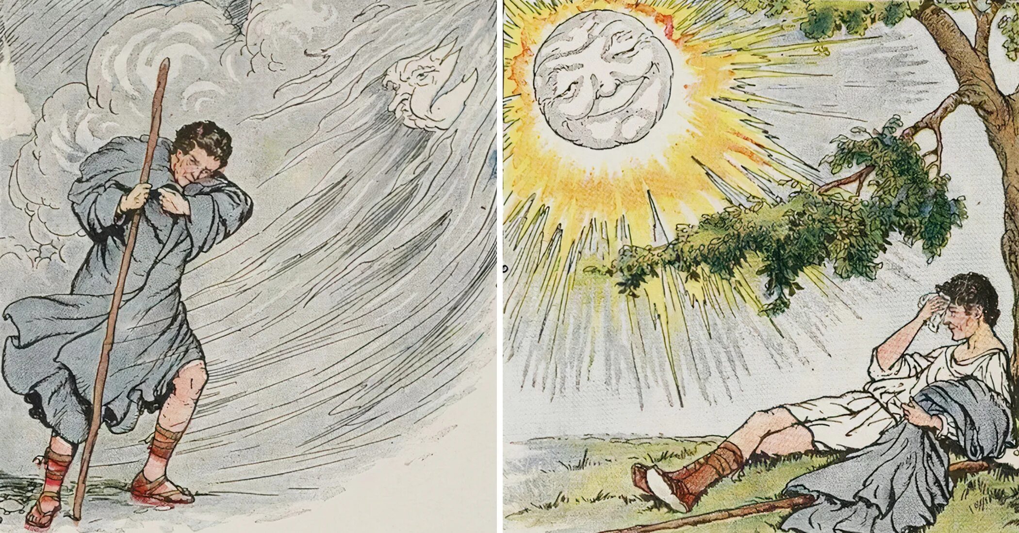 Ветер и солнце Ушинский иллюстрации. Иллюстрация к сказке ветер и солнце Ушинский. Эзоп Северный ветер и солнце. Эзоп ветер и солнце. Пока они спорили