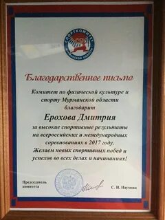 Благодарность спортсмену