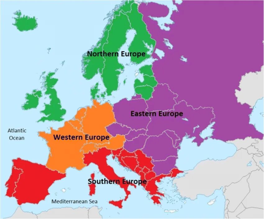 Region eu. Регионы Европы на карте зарубежной Европы. Субрегионы Европы карта со странами. Северная Европа Южная Европа Западная Европа Восточная Европа. Разделение Европы.