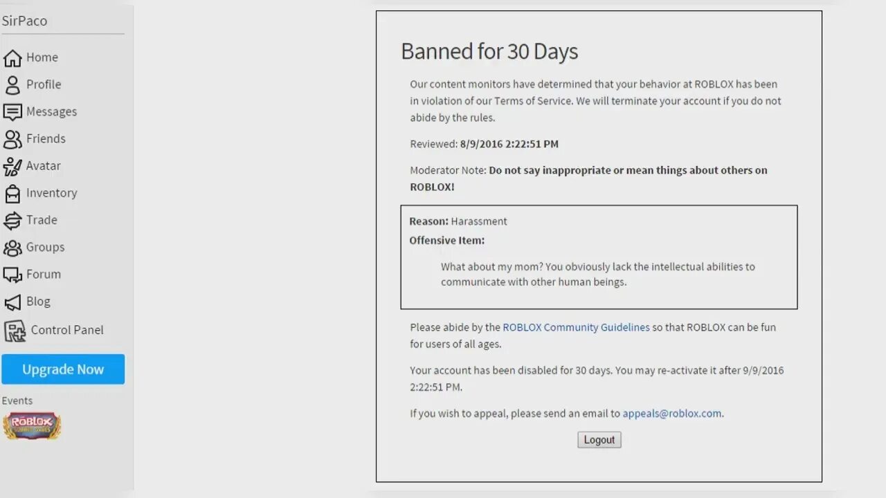Appeal a ban. Бан на 7 дней в РОБЛОКС. Бан в роьбдлолкс на 7 дней. Бан на 30 дней в РОБЛОКС. Banban РОБЛОКС.