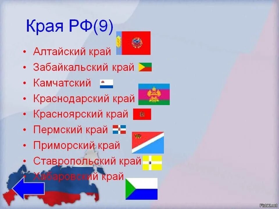 Перечень краев России. 9 Краев России. Края РФ. У края России.