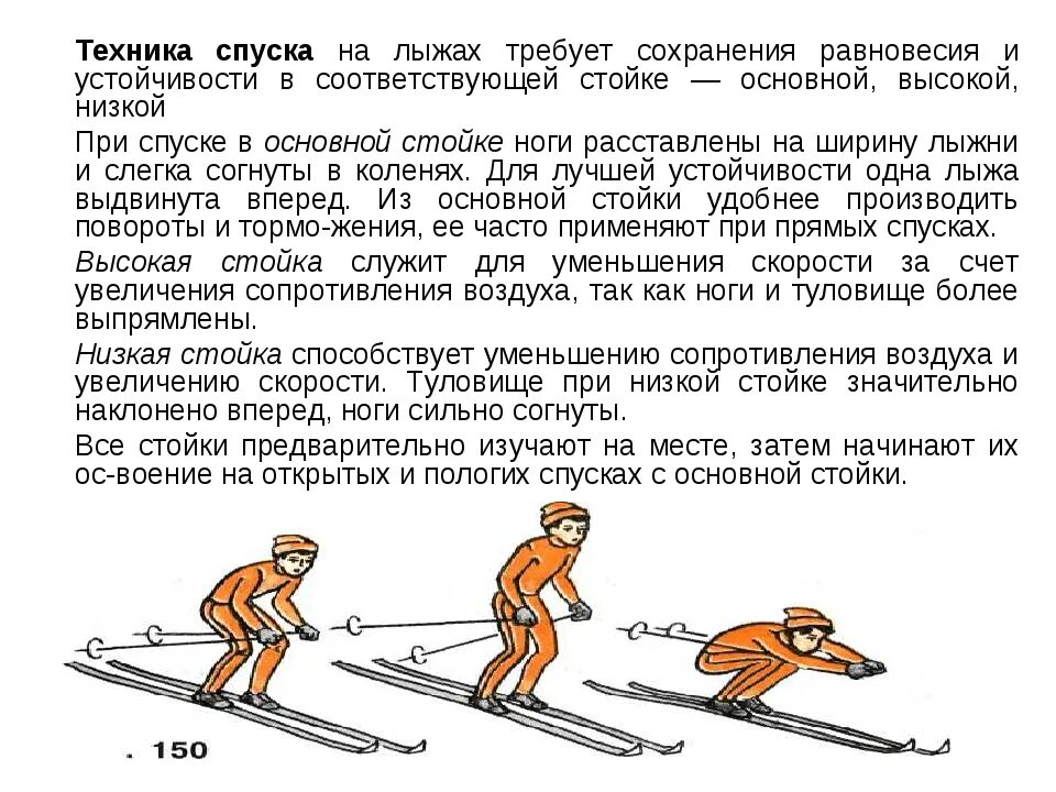 Какая стойка лыжника наиболее устойчивая при спуске