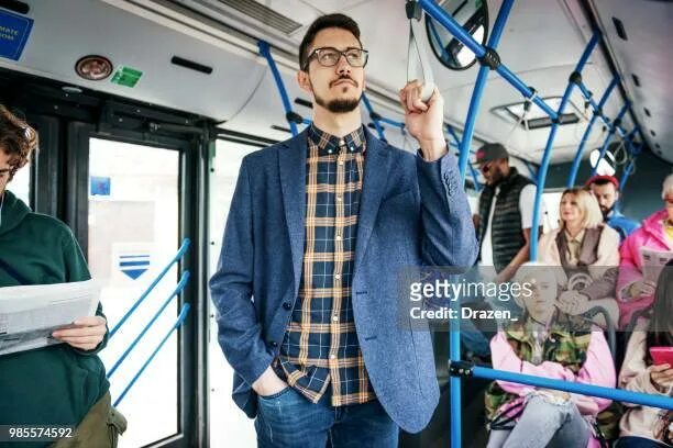 They go to work by bus. Go to work by Bus. He goes to work by Bus.