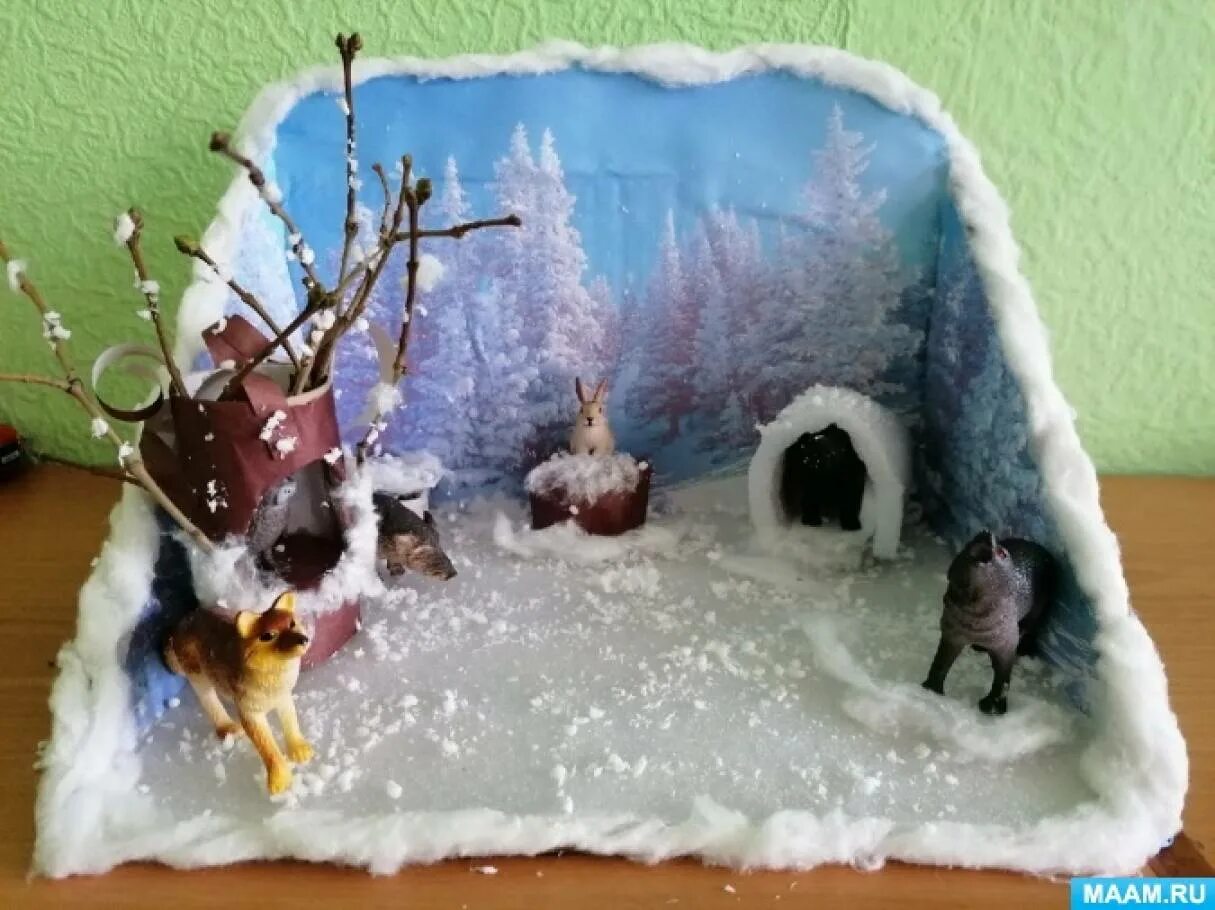 Макет зимнего леса. Макет зимнего леса для детского сада. макет зимний лес для детского сада. макет животные зимой. макет животные в зимнем лесу.