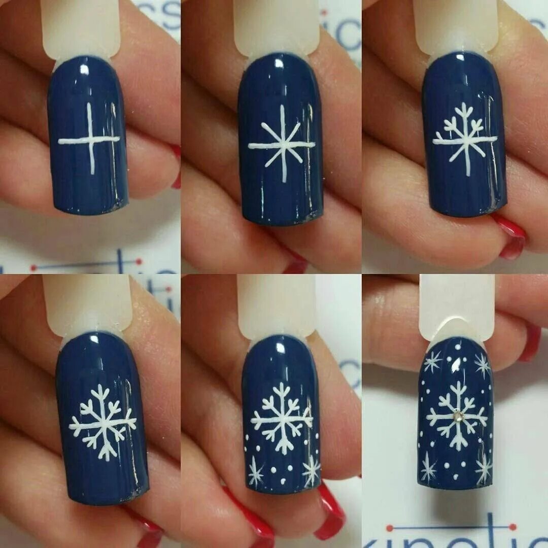 Снежинки на ногтях пошагово