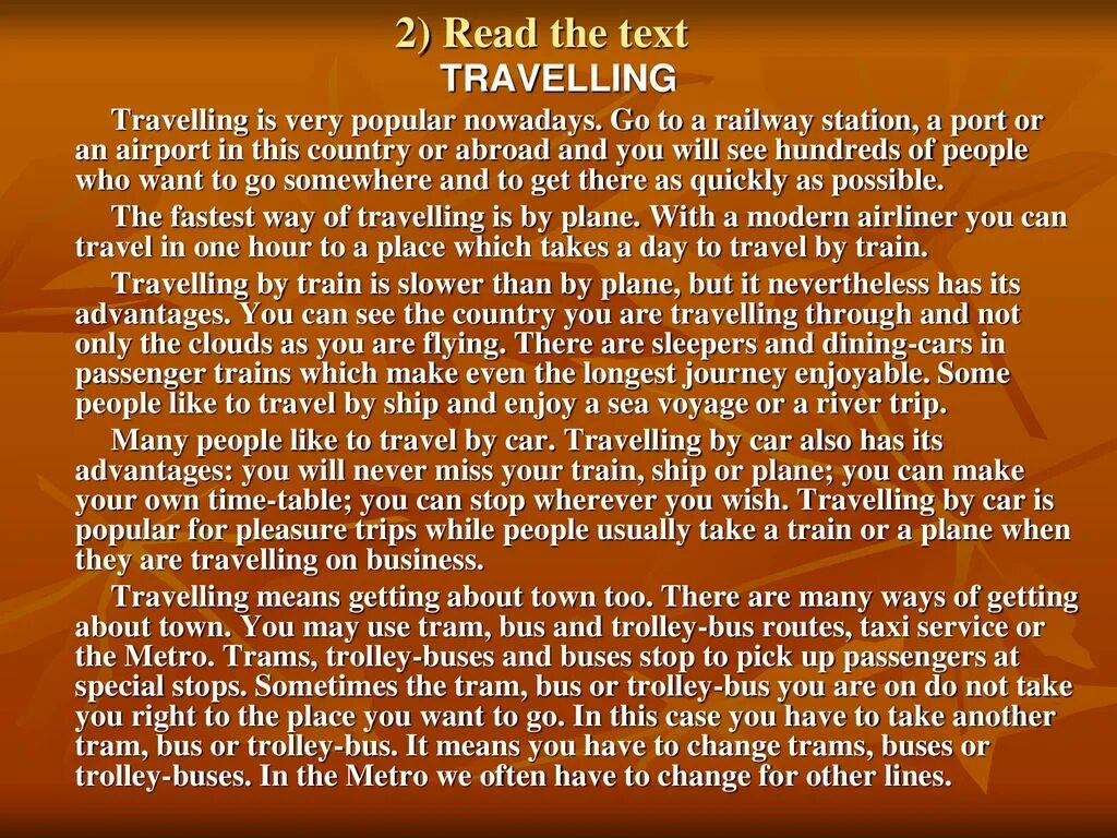 Text about travelling