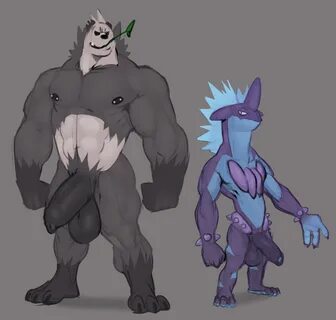 kazushi, pangoro, toxtricity, pokemon xy, anthro, balls, bara, furry, grey ...