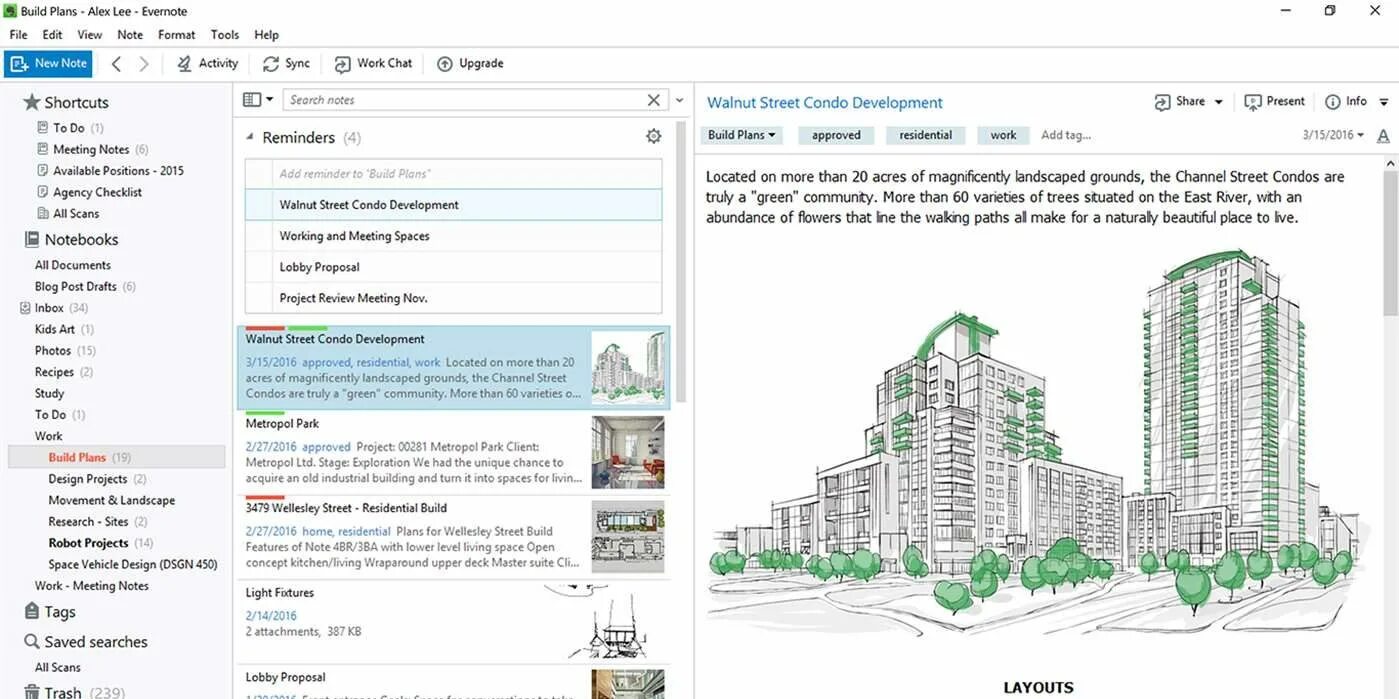 Alex Plans. Client parking. Location work and study. Bundance. Features projects