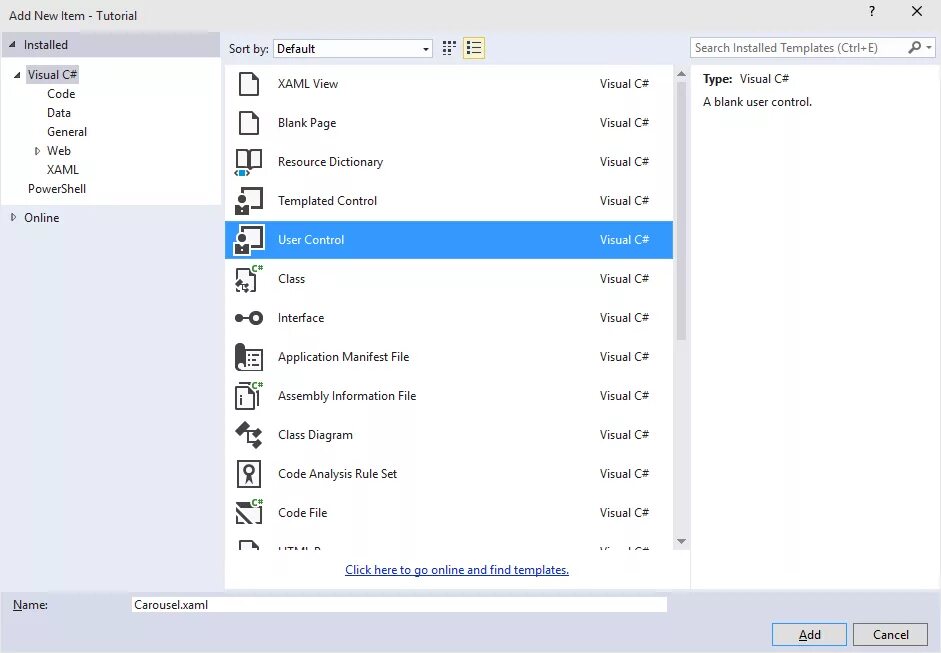 Add New item Visual Studio. Pages add New. Generic New item.