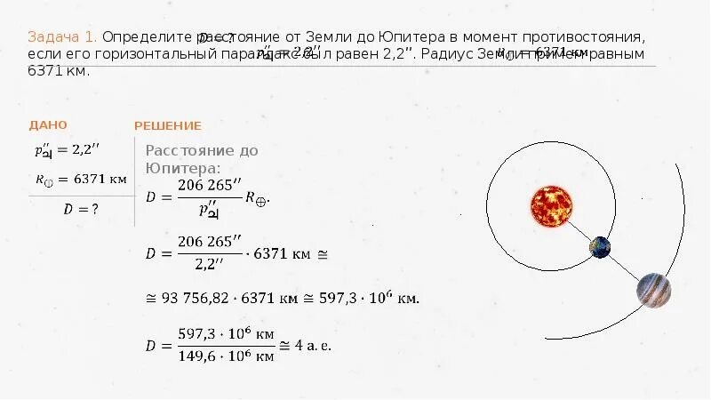 Измерение расстояние до солнца. Горизонтальный параллакс Юпитера в противостоянии. Определенный размер тел в солнечной системе. Методы определения расстояний в солнечной системе. Угловой радиус планеты.