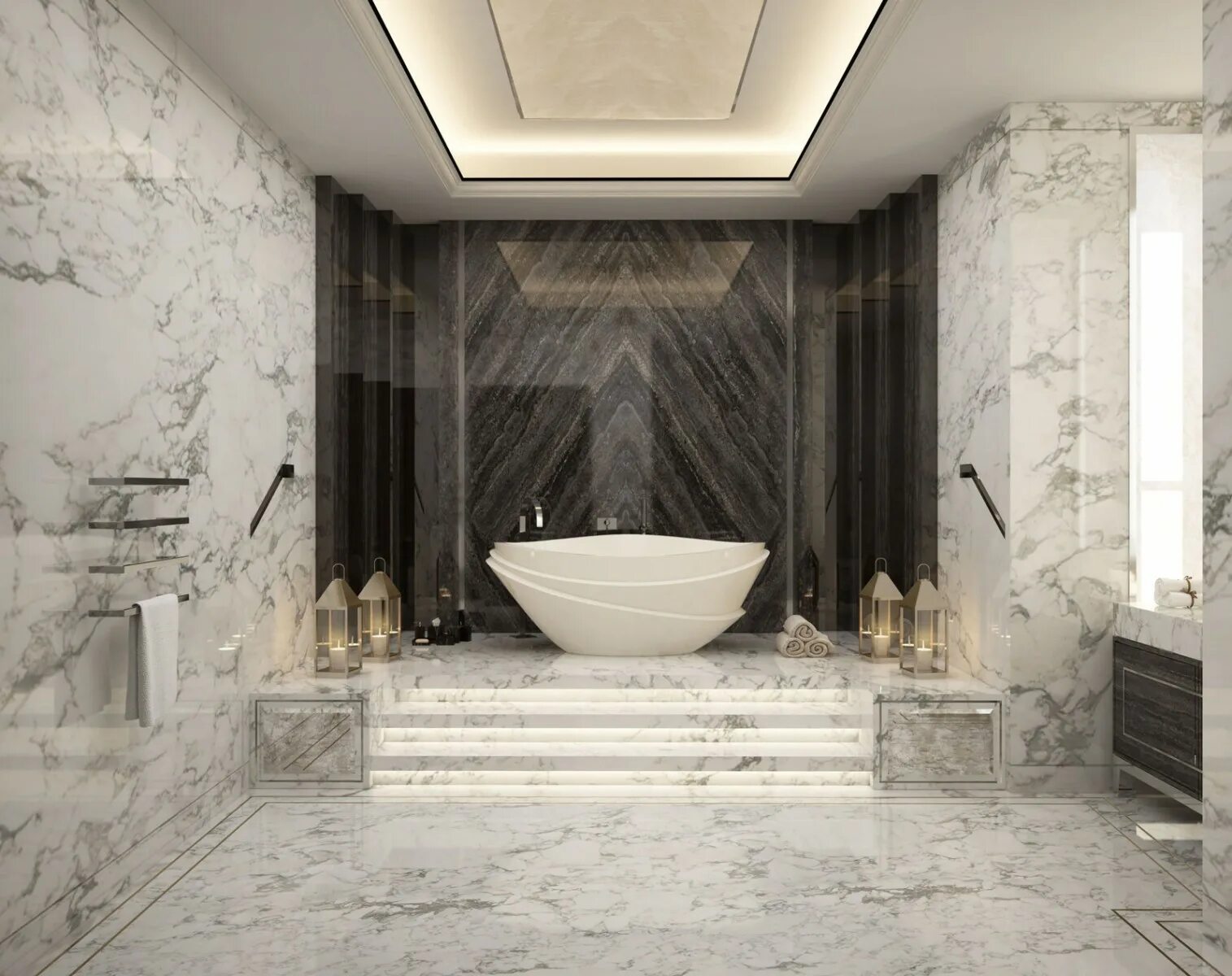 Мраморная стена в интерьере: 20 роскошных примеров Black marble bathroom, Marble