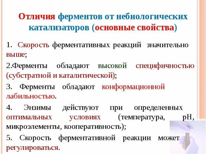 Свойства катализаторов ферментов. Характеристика ферментов как биологических катализаторов. Общая характеристика свойств ферментов. Свойства ферментов как белковых катализаторов. Особенности действия ферментов.