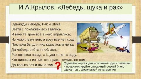 Лебедь рак и щука басня читательский дневник