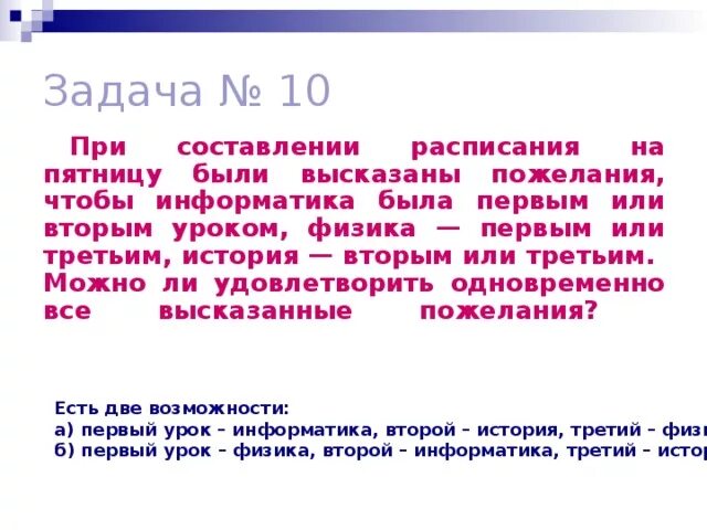 Решение задач на составление расписания. При составлении расписания на пятницу были высказаны пожелания. Во вторых или во-вторых. К второй или ко Вт ьрой.