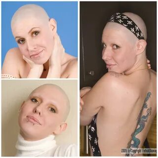 Lovely bald woman with smooth shaved head. 