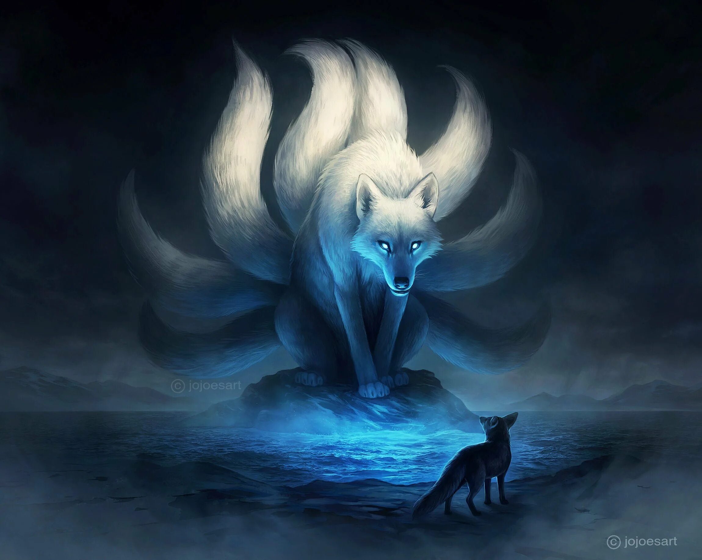 кицунэ девятихвостый лис демон арт. лиса демон кицунэ. демон лисица. демон лисица. аниме фамильяр демон.